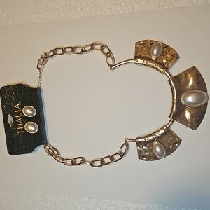 Thalia Sodi Chunky Faux Pearl Gold Color Statement Necklace W Earring Set New E4